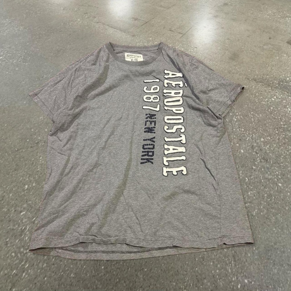 Aeropostale Mens XL Grey Graphic T-Shirt Y2K 1987 New York Logo Short Sleeve Tee